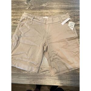 Caslon Chino Twill 9" Inch Cotton Tan Khaki Oxford Womens Modest Shorts Sz 2. 1